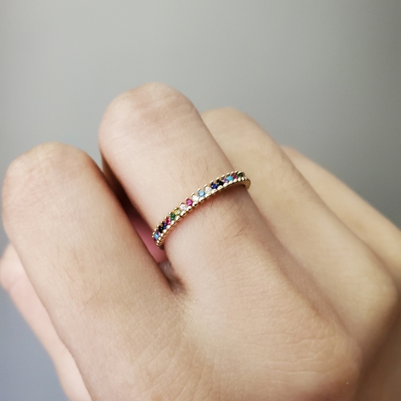 14k solid yellow gold gemstone band/ring - Picture 2 of 8